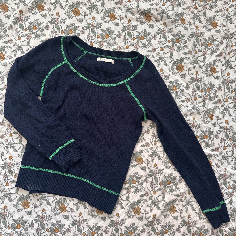 Old Navy Dark Blue Sweater with Green Trim